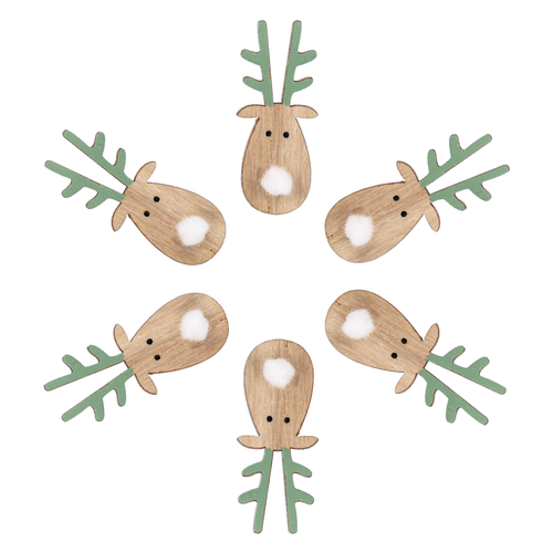 Midwest Ornaments, Wooden Reindeer - Set of 6 Teal (MX184705D)