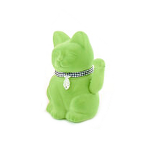 One Hundred 80 Degrees Flocked Waving Cat, Green (RS0171)
