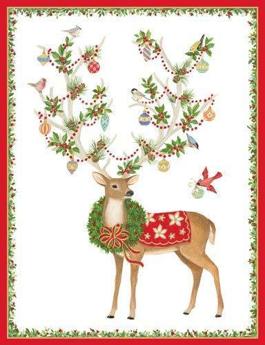 Caspari Boxed Christmas Cards, Reindeer With Ornamented Antlers - 16 Cards & Envelopes (88202)