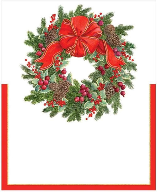 Caspari Die-Cut Place Cards, Evergreen Wreath - 2 Packs (86928P)