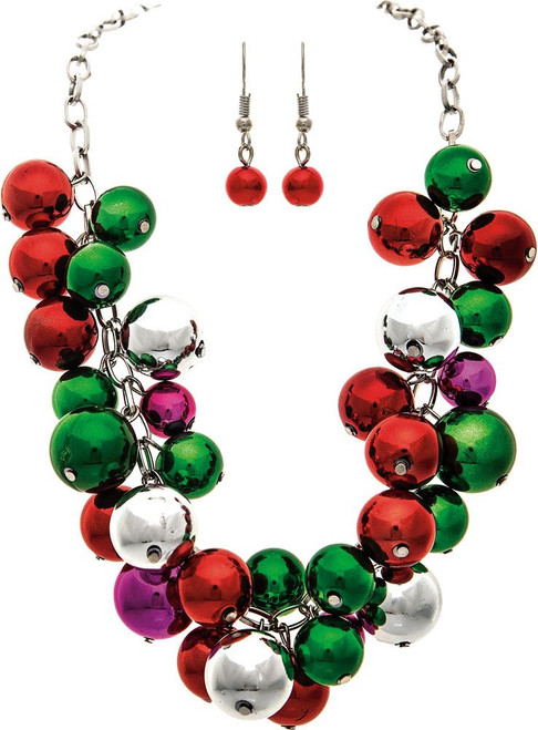 Rain Necklace & Earrings Set, Christmas Baubles (XMN14)