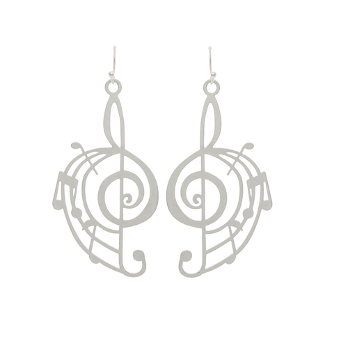 Rain Dangle Earrings, Musical Notes - Silver (E4055S)