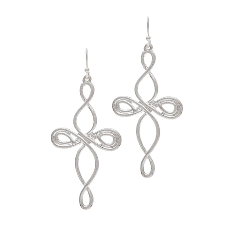 Rain Dangle Earrings, Curly Wire Cross - Silver (E3589S)