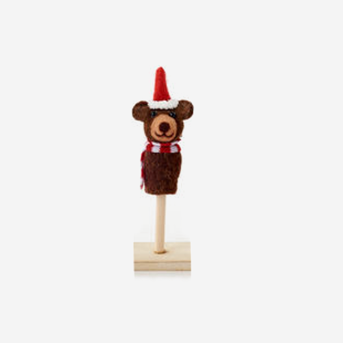 One Hundred 80 Degrees Christmas Finger Puppet, Bear (HB0137D)