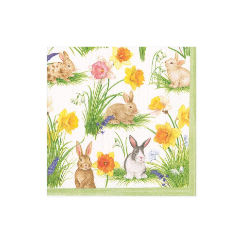 Caspari Paper Beverage Napkins, Bunnies & Daffodils - 2 Packs (16870C)