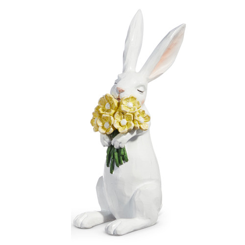 Raz Imports Rabbit Figure With Flowers, Large (4411159LG)