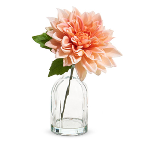Raz Imports Real Touch Dahlia Stem In Glass Vase, Peach - 10" (4441825C)