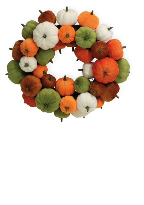 Boston International 18" Fall Wreath, Felted Pumpkins (ALL20264)