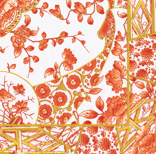 Caspari Paper Linen Luncheon Napkins, Gilded Porcelain Coral - 2 Packs (18060L)