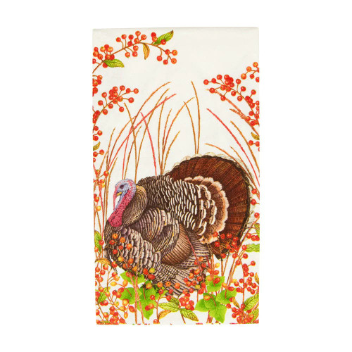 Caspari Paper Guest Towel Napkins, Turkey and Berries - 2 Packs (18240G)