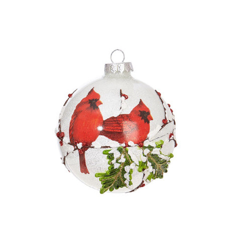 Raz Imports Cardinal Iced Glass Ornament - Round (3824678A)