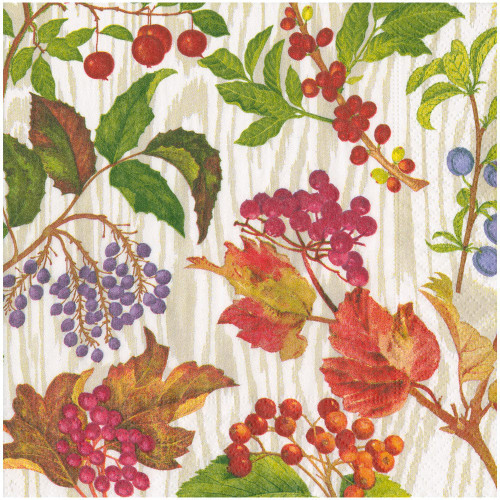 Caspari Paper Linen Dinner Napkins, Berry Botanical Taupe - 2 Packs (17740D)