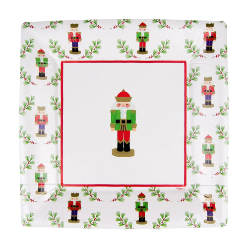 Caspari Square Paper Salad/Dessert Plates, Little Nutcracker - 2 Packs (18120SP)