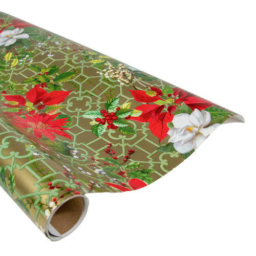 Caspari 6' Continuous Gift Wrap Roll, Christmas Garden Gold (100910RC)