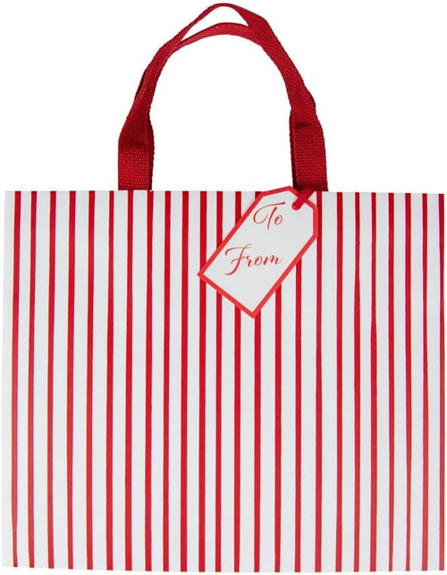 Caspari Large Gift Bag, Stripes For Days - Red and White (10092B3)