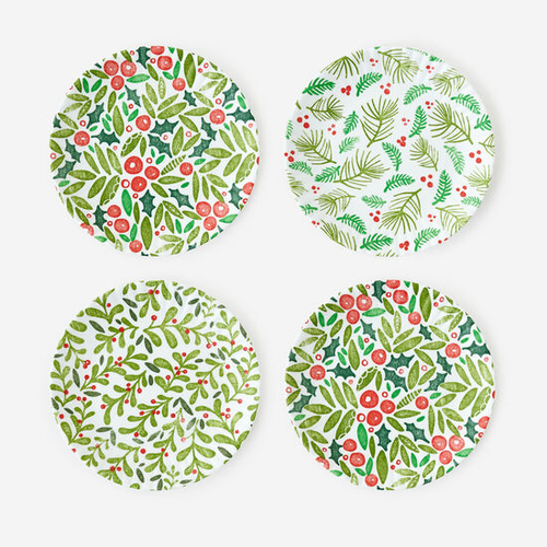One Hundred 80 Degrees 7.5" Melamine "Paper" Plates, Holiday Chalet - Set of 4 (ME0698)