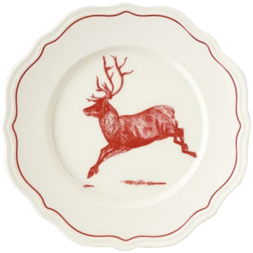 One Hundred 80 Degrees, 10" Melamine Plate, Scalloped Yuletide Stag - Hopping (ME0799B)