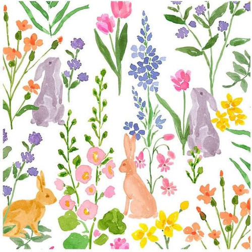 Caspari Paper Beverage Napkins, Bunny Field - 2 Packs (18530C)