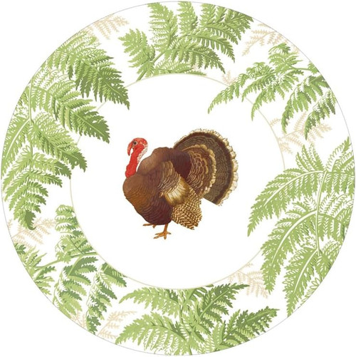 Caspari Round Paper Salad/Dessert Plates, Turkey Among Ferns - 2 Packs (18770SP)