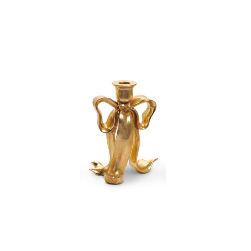 RAZ Imports 7.75" Bow Candle Stick, Gold (4512201B)