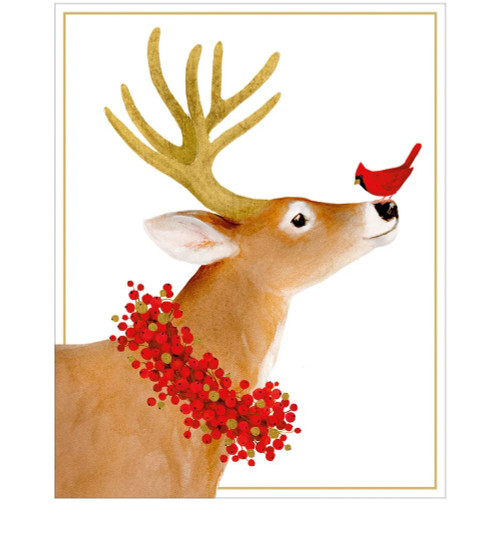 Caspari Petite Boxed Christmas Cards, Deer & Cardinal - Box of 15 cards & envelopes (105001) Caspari Petite Boxed Christmas Cards, Deer & Cardinal - Box of 15 cards & envelopes (105001)