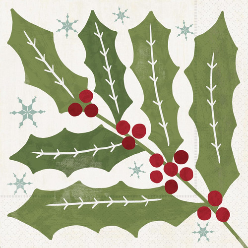 Boston International Luncheon Napkins, Winter Berry Holly - 2 Packages (L400057)