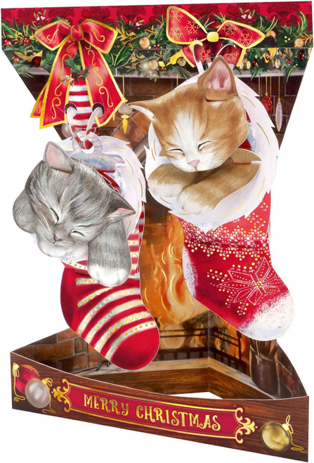 SANTORO Swing Card, Christmas 3D Pop Up Card - Christmas Kittens (XSC199)