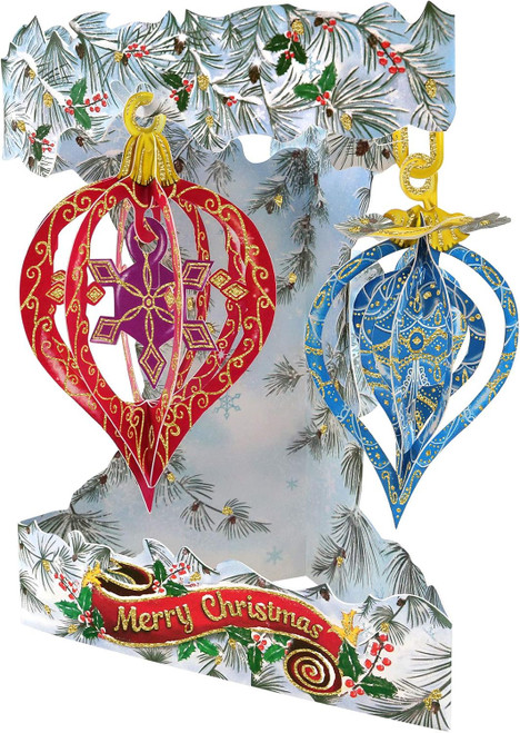 SANTORO Swing Card, Christmas 3D Pop Up Card - Hanging Ornaments (XSC195)