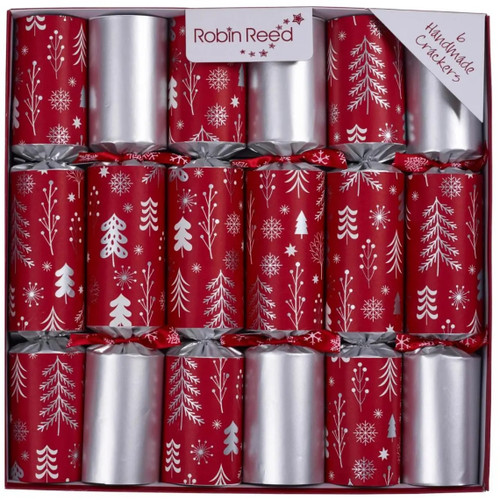 Robin Reed 12" Christmas Crackers, Silver and Red Trees  - Box of 6 (62501) Robin Reed 12" Christmas Crackers, Silver and Red Trees  - Box of 6 (62501)