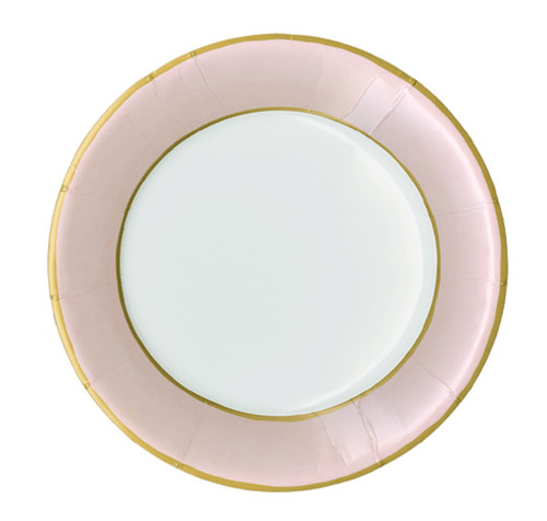 Caspari Round Paper Salad/Dessert Plate, Watercolor Pink - 2 Packs (19161SP)