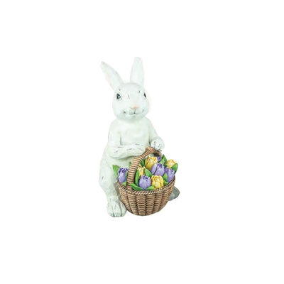 Hanna's Handiworks Figure - Flower Basket Bunny, White  (65465B)