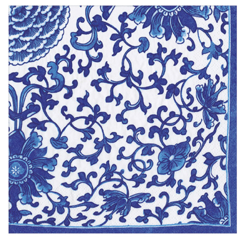 Caspari Paper Beverage Napkins, Indigo Garden Blue/white - 2 Packs (18940C)