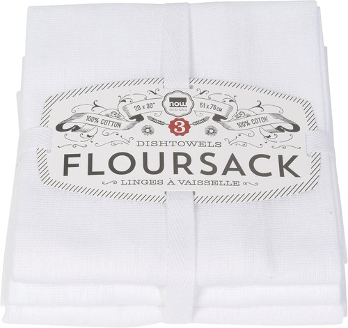 Now Designs Floursack Dishtowels, White - Set of 3 (911545)