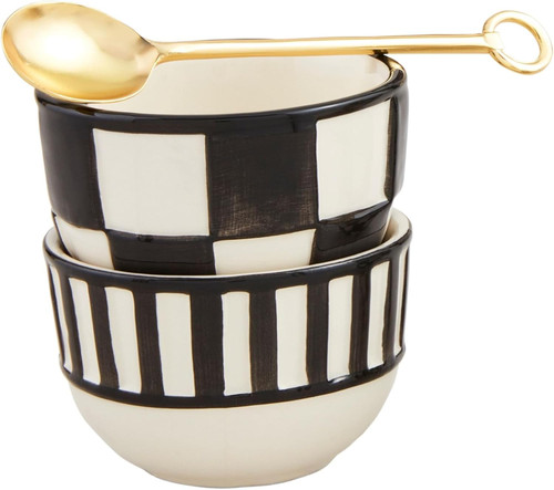 Mud Pie Stripe Tidbit Set, tidbit 2" x 3" dia | spoon 5" (41860113S)