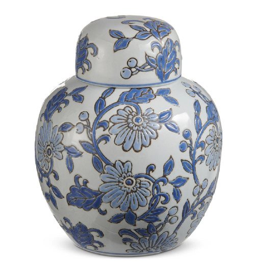 Raz Imports 9" Blue Vine Pattern Round Jar (4651007)