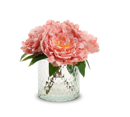 RAZ Imports 9.5" Peony Bouquet in Glass Vase (4509822)