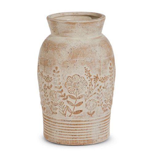RAZ Imports 12" Whitewash Floral Embossed Vase (4670402)