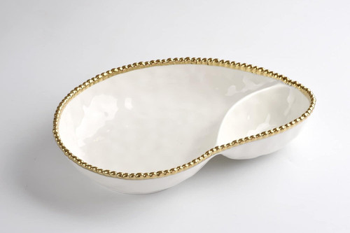 Pampa Bay Titanium-Plated Porcelain 2 Section Serving Piece, Gold/White (CER-2569-WG)