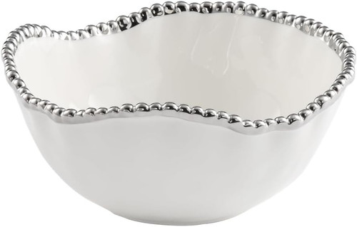 Pampa Bay Salerno Medium Bowl, White/Silver (CER-1719-W)