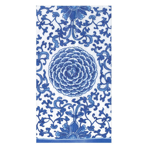 Caspari Paper Guest Towel Napkins,  Indigo Garden Blue & White - 2 Packs (18940G)