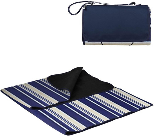Picnic Time Blanket Tote, Adjustable Strap & Zippered Pocket, Blue Stripe, Navy Flap (820-00-107-000-0)