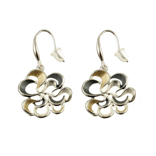 Origin Shiny Silver Flower Earring - Gold Combination (340-7)