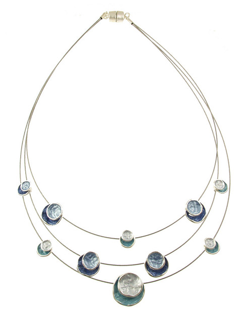 Origin Three Strand Circle Necklace - Blue Combination 18" (6140-28)