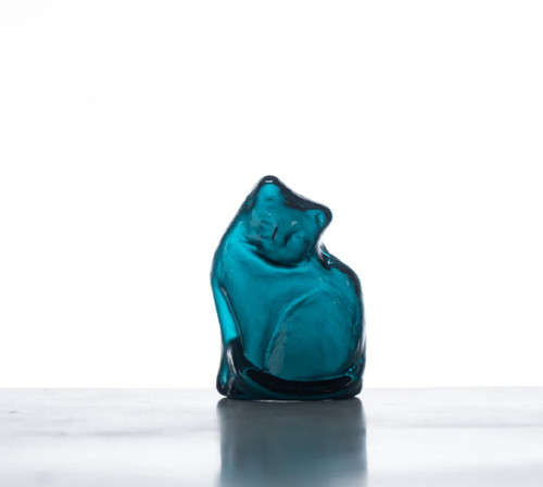 Blenko Cat Paperweight, Cerulean (6402P-CERULEAN)