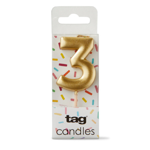 TAG Metallic Gold Digit Candle - "3" (G21930-G3)