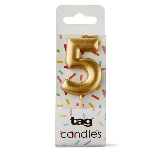 TAG Metallic Gold Digit Candle - "5" (G21930-G5)
