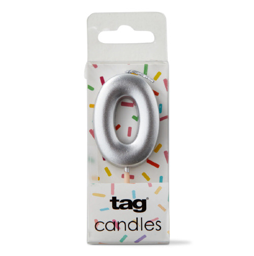 TAG Metallic Silver Digit Candle - "0" (G21930-S0)