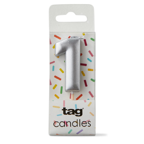 TAG Metallic Silver Digit Candle - "1" (G21930-S1)
