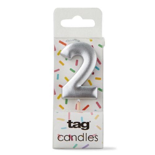 TAG Metallic Silver Digit Candle - "2" (G21930-S2)