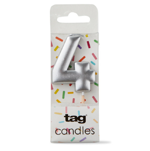 TAG Metallic Silver Digit Candle - "4" (G21930-S4)